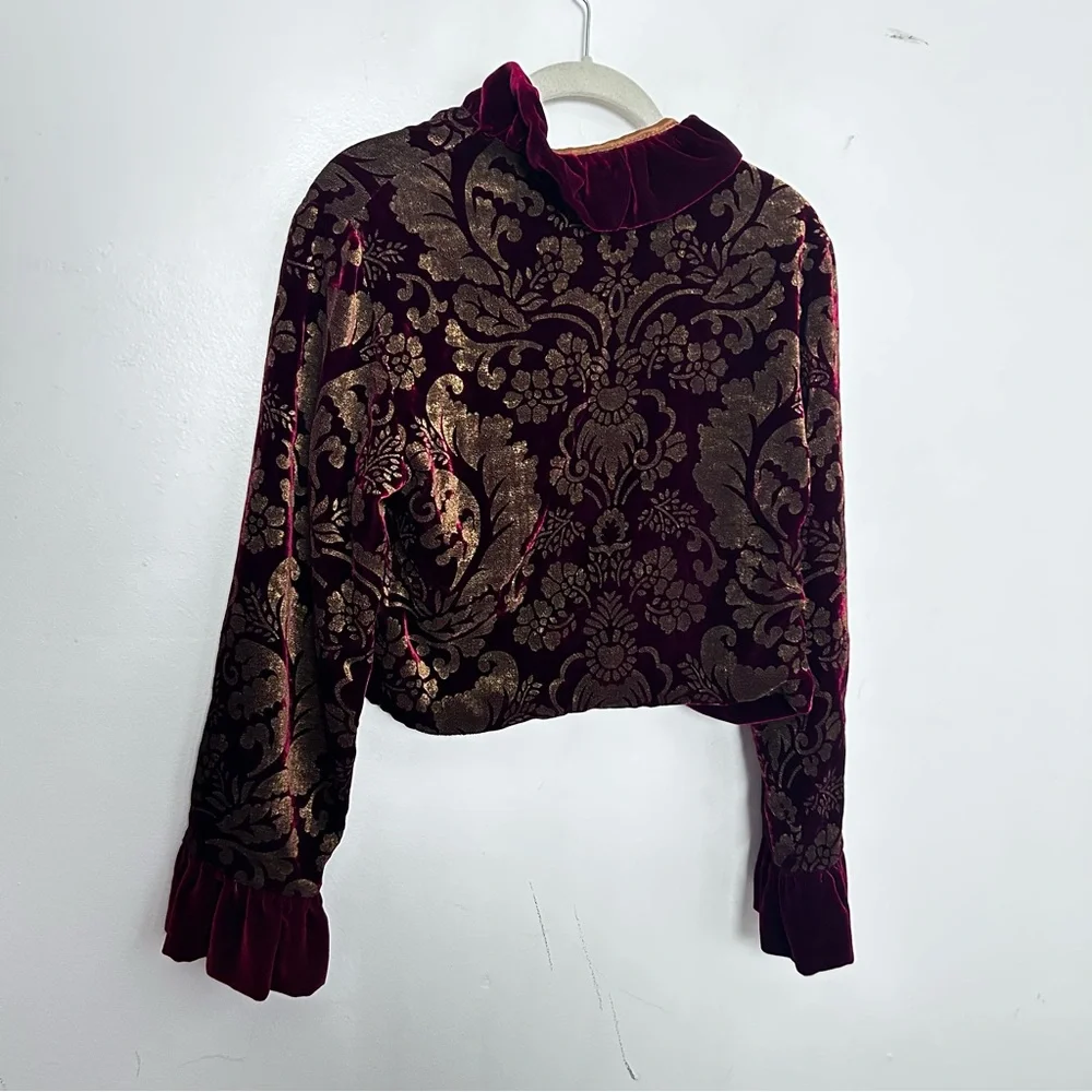 Mina Mann Velvet Brocade Ruffle Jacket Medium - Picture 8 of 9